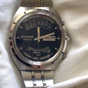 Wittnauer 2000 Stainless Steel Automatic Men's Watch W102 Blue Dial 1970s